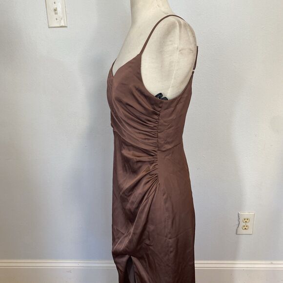 Birdy Grey Y2K Fairy Shiny Satin Long Bridesmaid Prom Leg Slit 90s HOCO Dress S - Picture 6 of 13